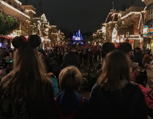 A photo of three youth look ing at Disneyland Castle in the background