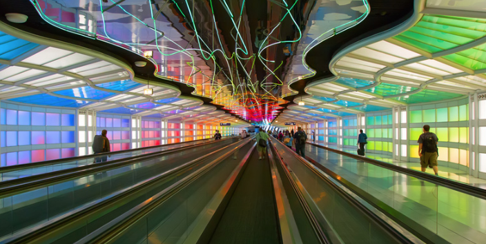 Modern ceiling sculpture at Chicago Airport
